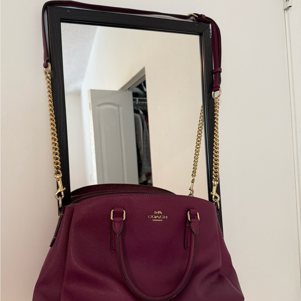 Coach Red and Gold Leather Satchel